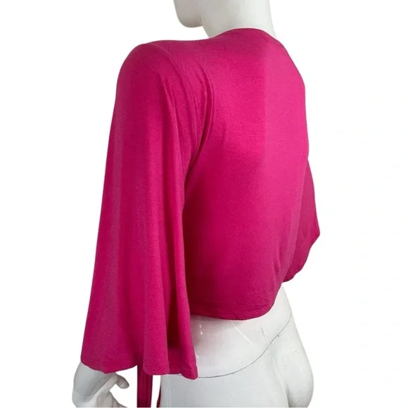 Zenana Chic vibrant Fuchsia Tie-Front blouse shirt swim dopamine wear NWT sz XL - Picture 9 of 13